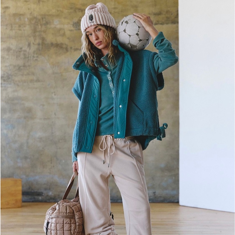 Free People Teal Fleece Vest and Top